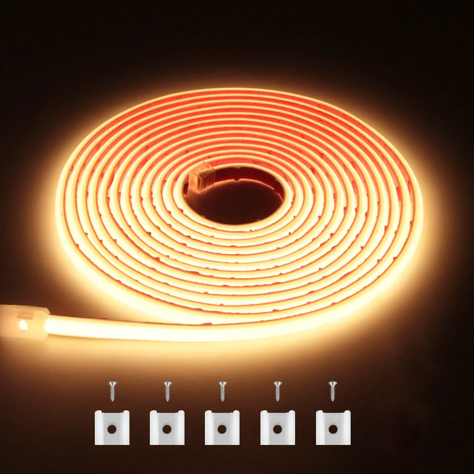 Self-adhesive 220V COB LED Strip 288LEDs/m IP65 Waterproof 1m-25m Length with Timing Dimming Switch EU/AU/UK Plug for Lighting