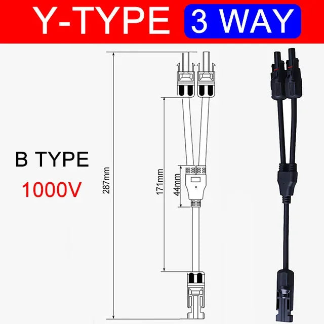 1/5Sets Photovoltaic PV Solar Cell Connector Solar Panel Parallel Connection PV Plug 1 To 2/3/4Way 30A 1000V Y Type Connector