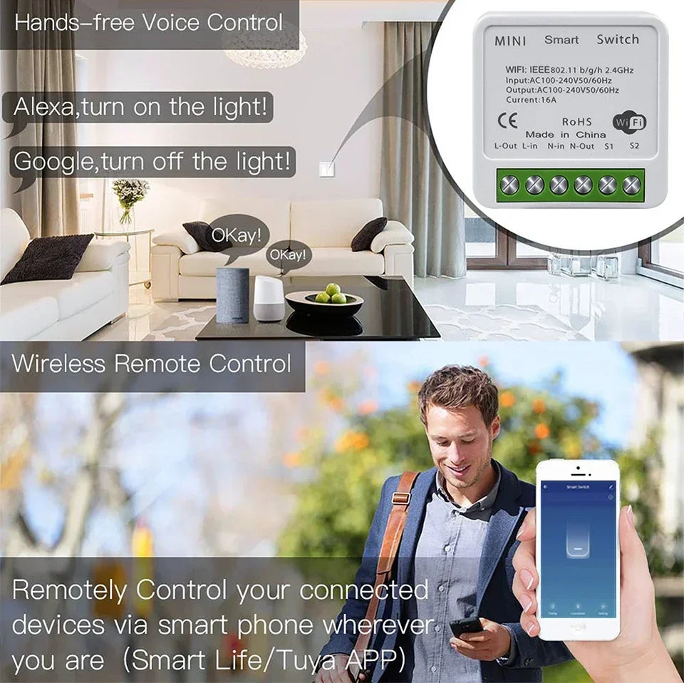 16A 20A Tuya Smart WiFi Switch RF 433Mhz Receiver Breaker Relay Module 2-way Control Smart Life App Remote Alexa Google Home
