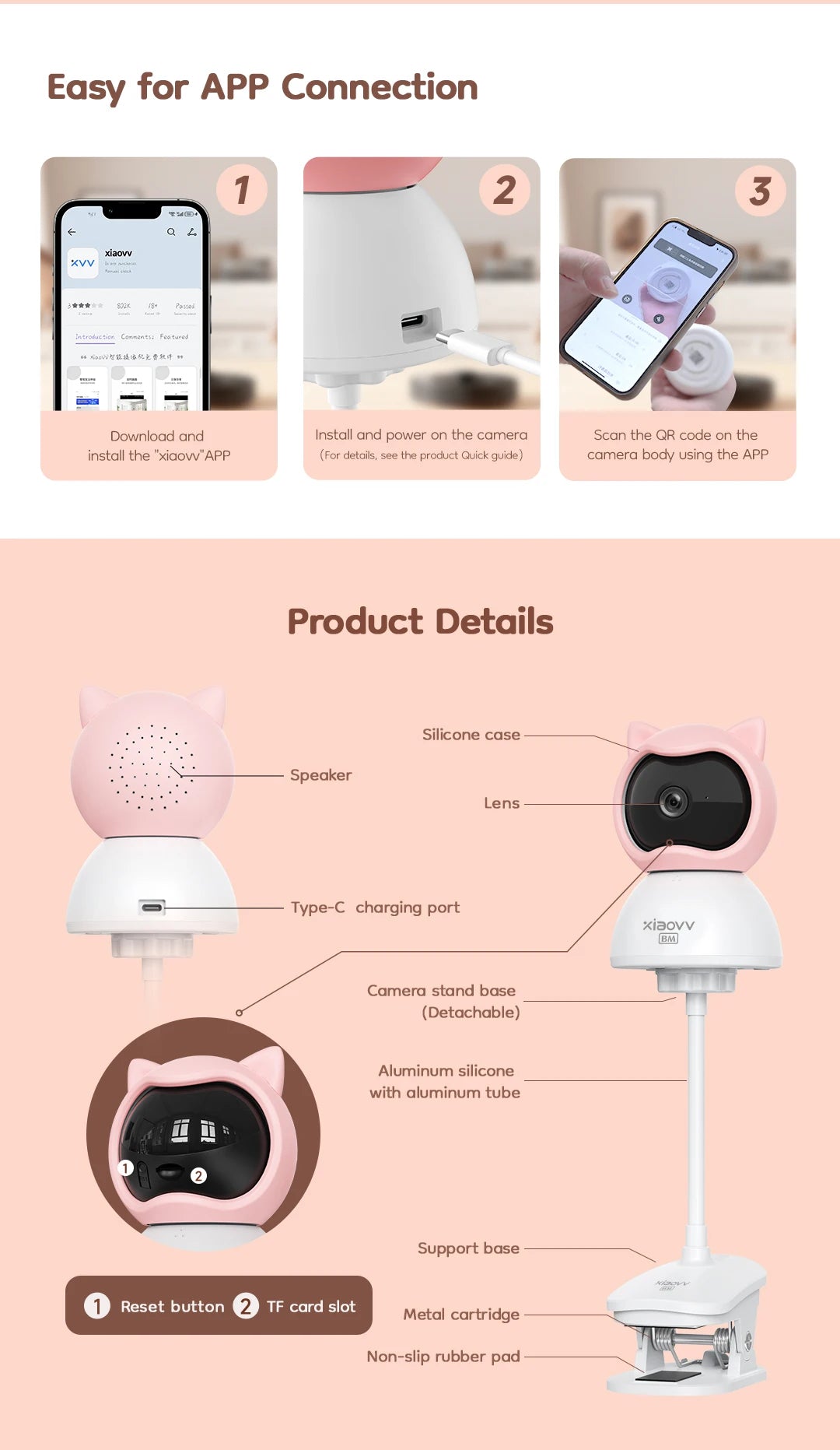 4MP WiFi xiaovv indoor Baby Monitor Two-Way Audio Motion Detection Night Vision Baby Camera for Home Security 360°