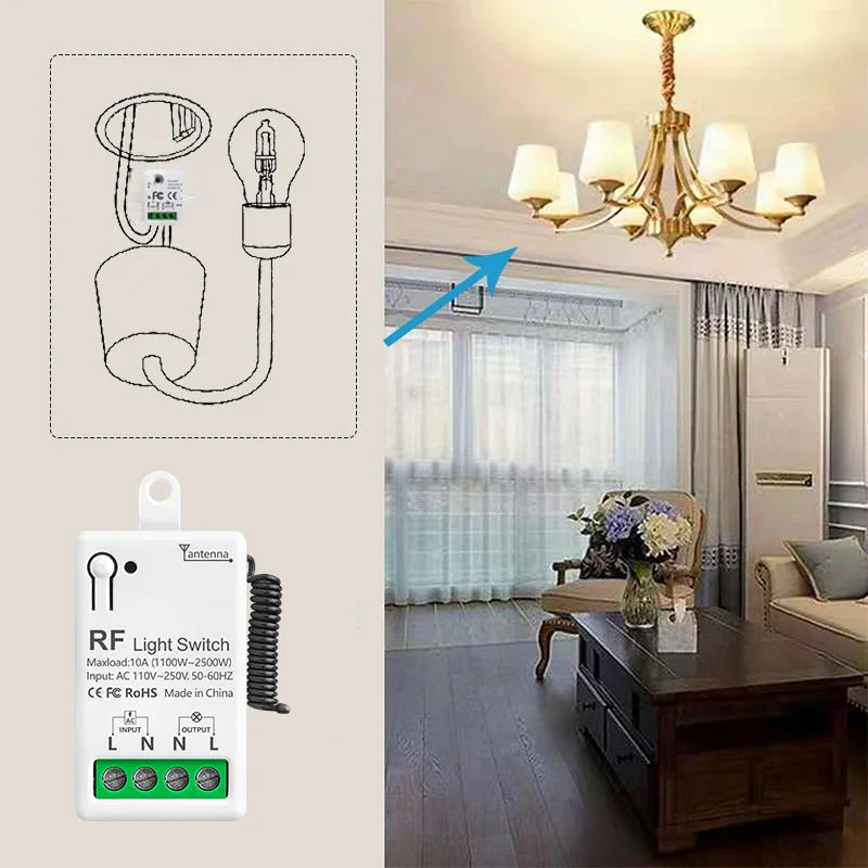 Wireless Smart Switch Light RF 433Mhz 86 Wall Panel Switch with Remote Control Mini Relay Receiver 220V Home Led Light Lamp Fan