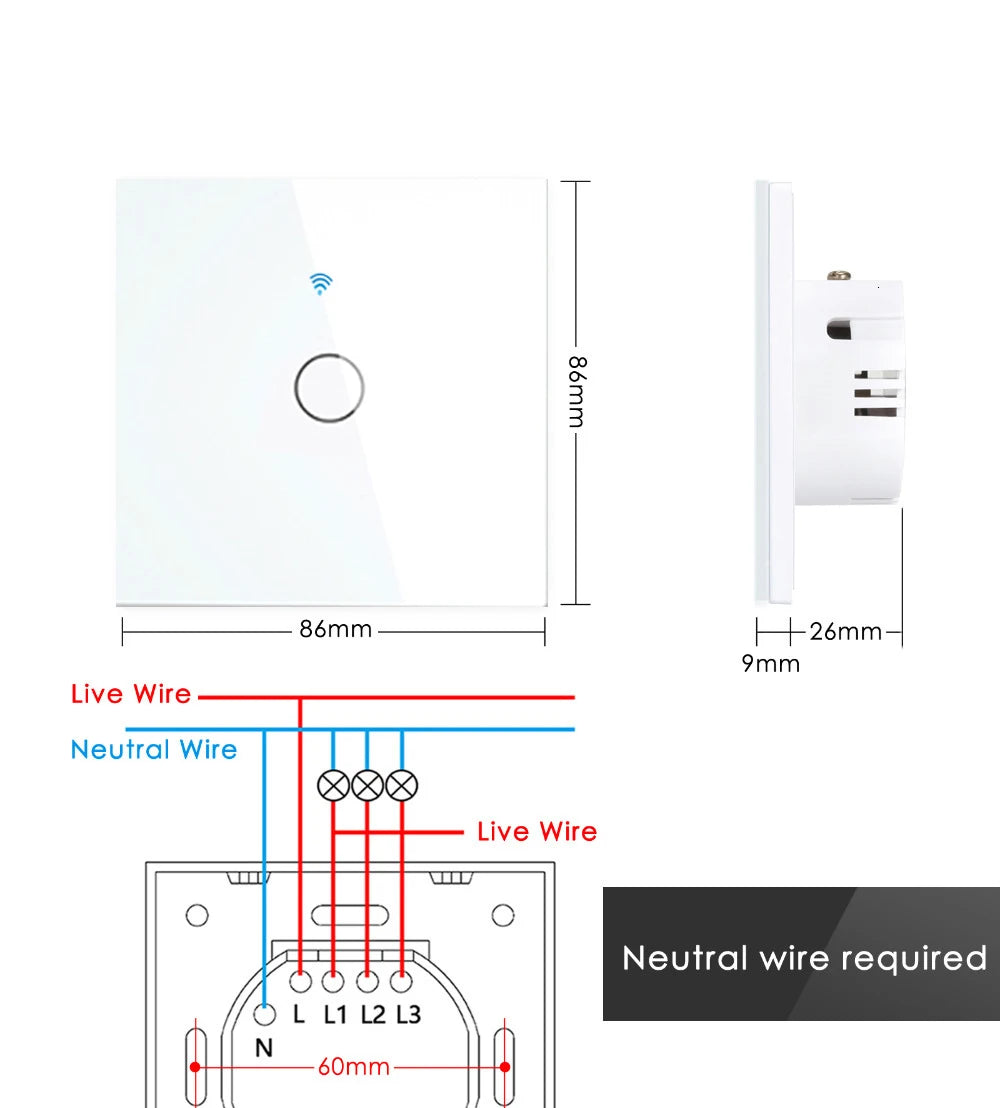 WiFi Smart Light Touch Switch Tuya Smart Life Glass Panel EU Wall Switch No Neutral Wire Smart Home For Alexa Google Home