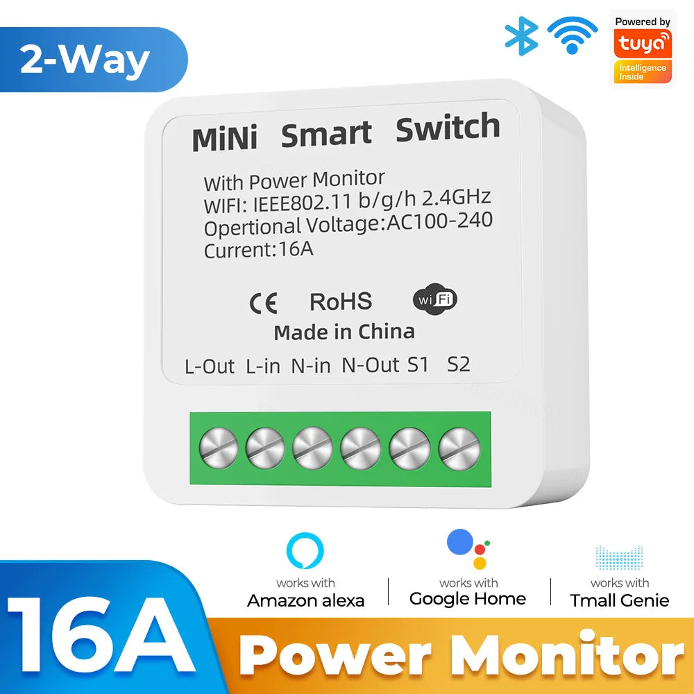 Zigbee / WiFi Smart Switch with Power Monitor 16A Tuya Smart Home Improvement Breaker 2-way Control Voice for Alexa Google Alice