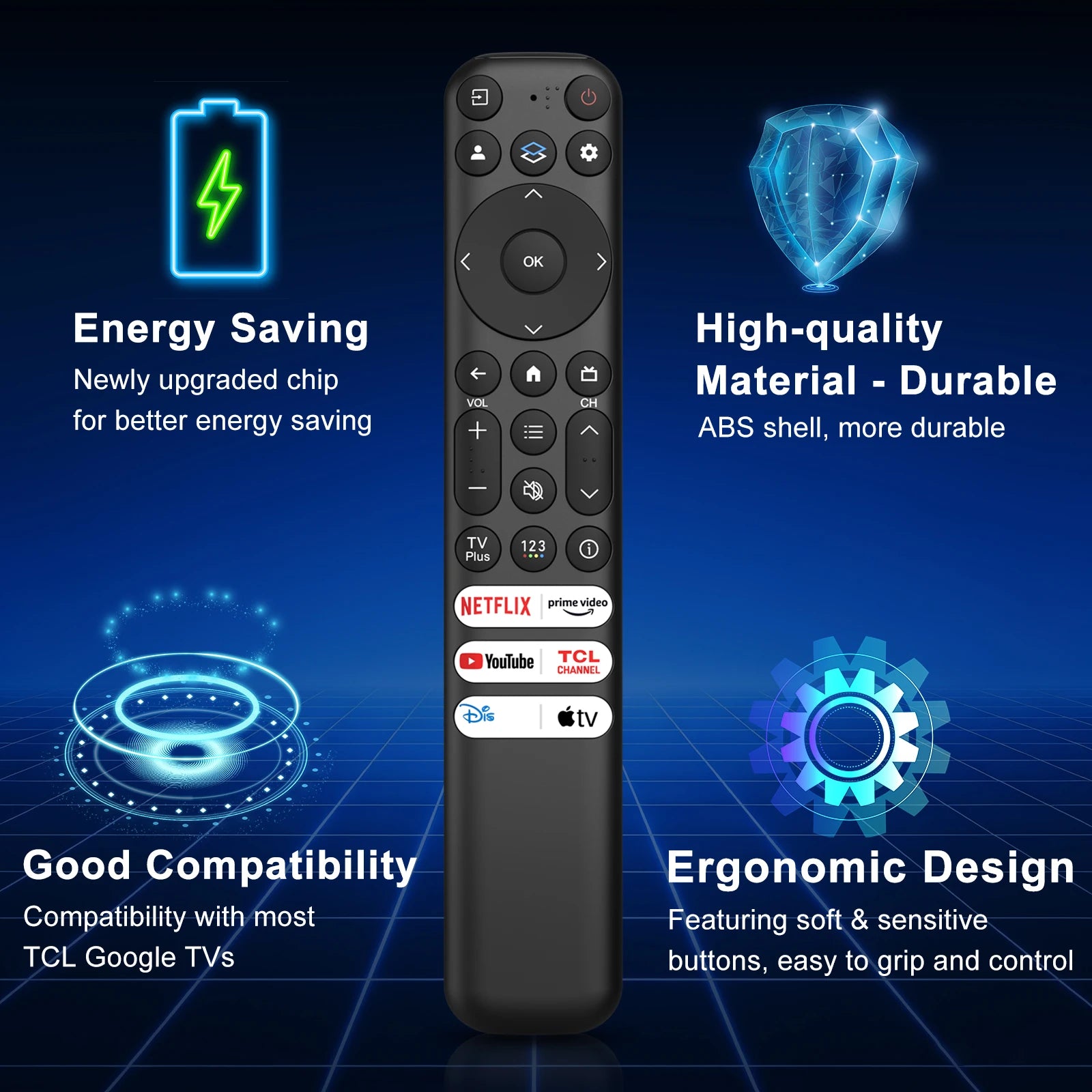 For TCL Google TV Remote Control RC813 For TCL QM8/QM7/S5/S4/S3/Q7/Q6/Q5 4K UHD HDR LED QLED QD-Mini LED Full-HD Smart TVs