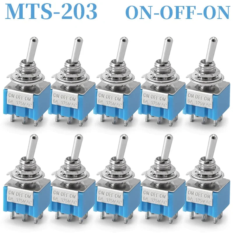 10pcs MTS-102 103 MTS-202 203 Toggle Switch 6A 125VAC on on SPDT 6mm Mini Switch DPDT on off on Waterproof Cap
