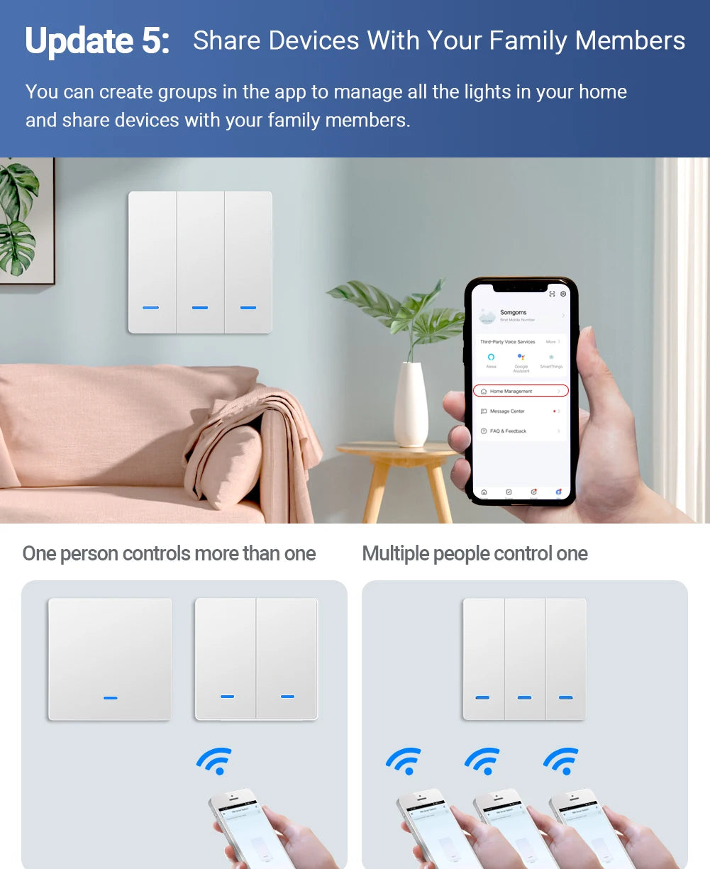Tuya Zigbee Push Button Smart Switch EU UK Light Switches No Neutral Required Alexa Google Home Automation  Zigbee2MQTT 2/3 Way