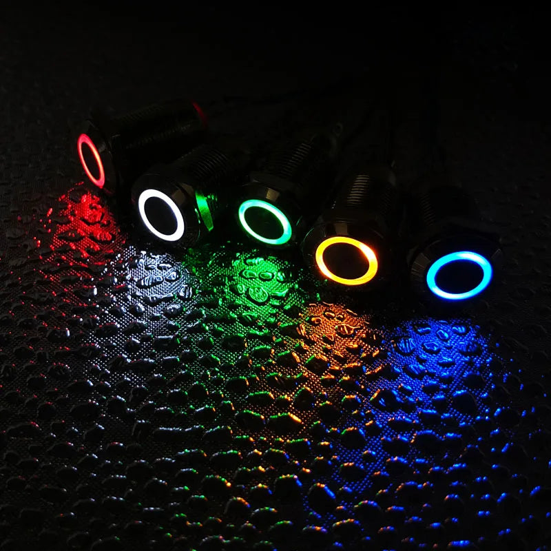 12mm 16mm 19mm 22mm metal push button on off switch power LED light Waterproof Flat circular button 3v 6v 12v 24v 110v 220v ip65