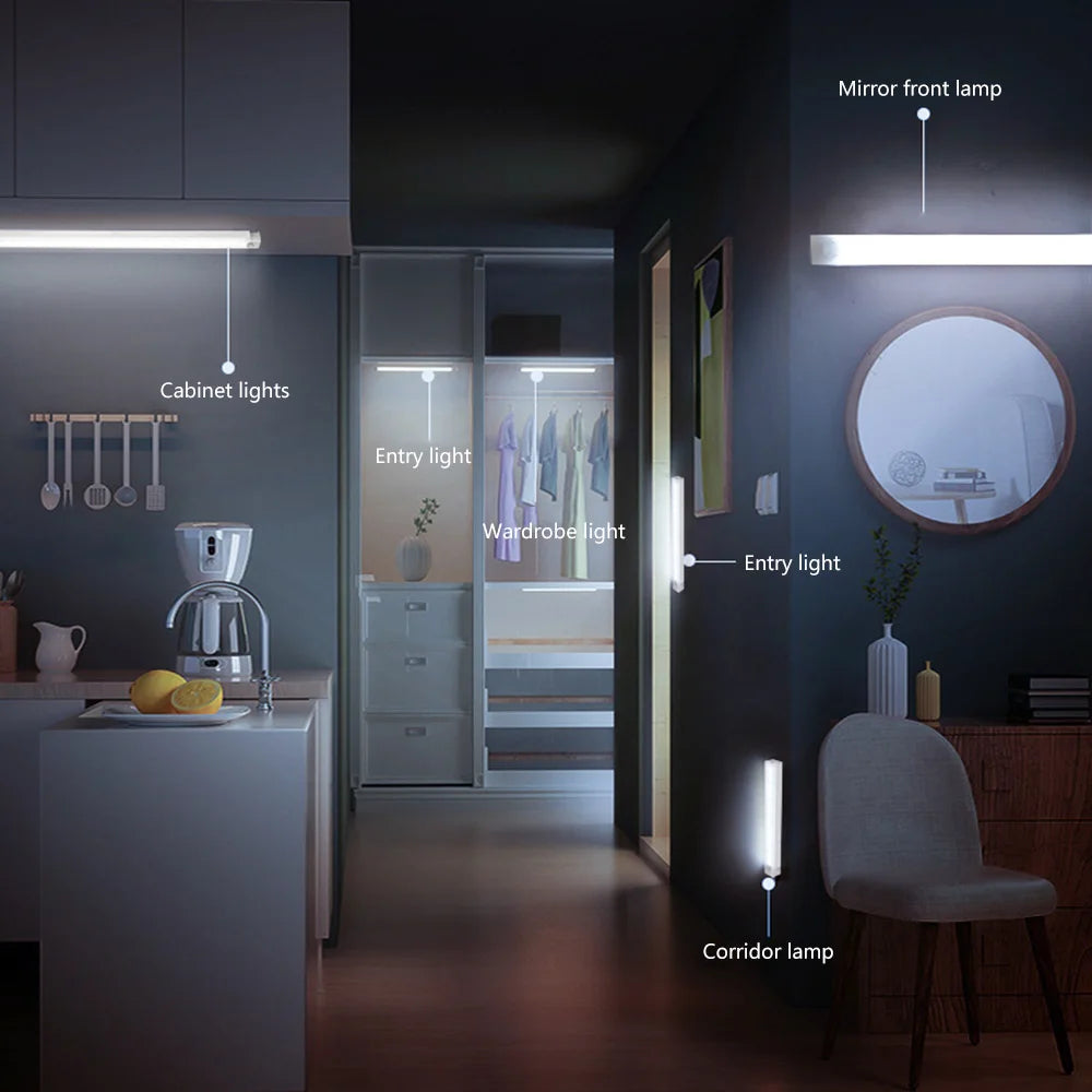 Motion Sensor Light Wireless Rechargeable LED Night Light Closet Cabinet Wardrobe Lamp Kitchen Staircase Backlight 10/20/30/50cm