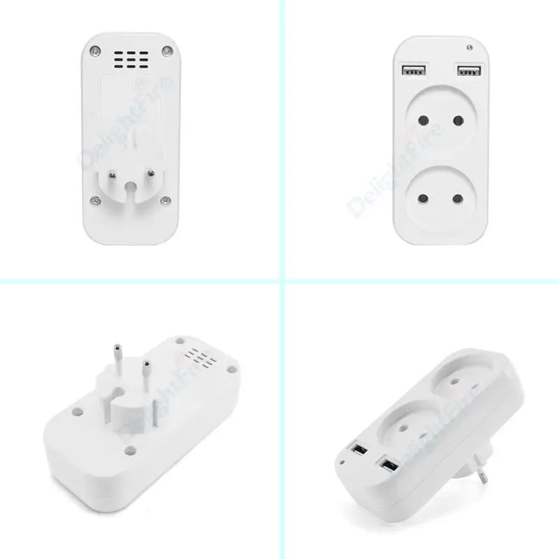 EU Plug Adapter Wall Outlet USB 1 To 2 Way European Standard Extender Socket With 2 USB Port Power Strip AC Convert Adaptor