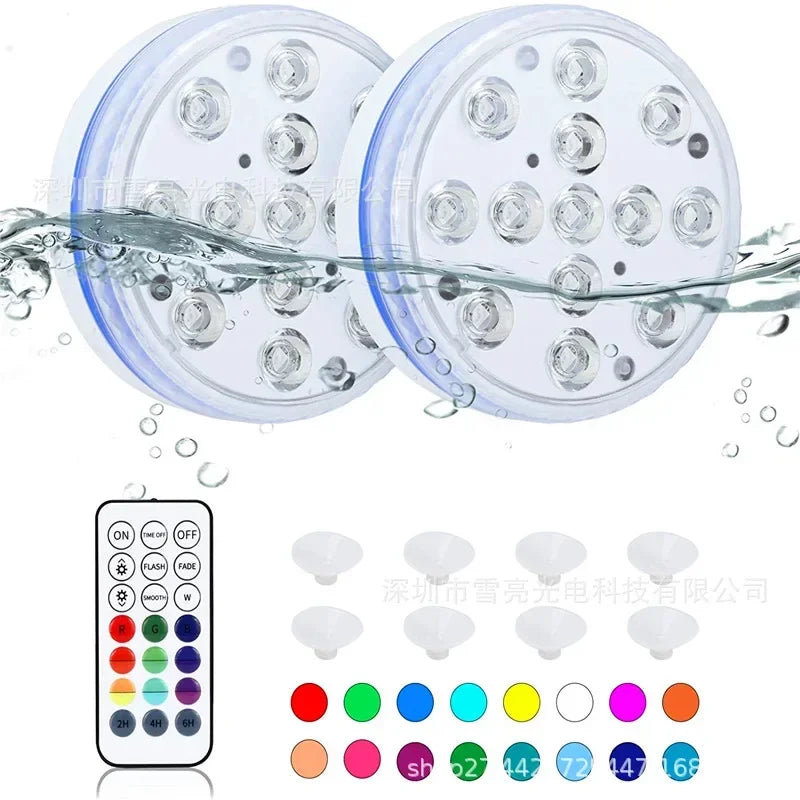 Updated IP68 RGB Submersible 13LED Underwater Light with Remote Control Underwater Pool Light Bright Lamp for Pond/Pool/Aquarium
