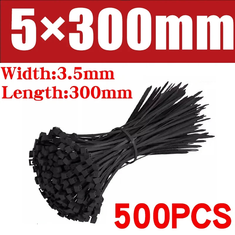 500/1000PCS Plastic Nylon Cable Ties Self-locking Cord Ties Straps Adjustable Cables Fastening Loop Home Office Wire Zip Ties