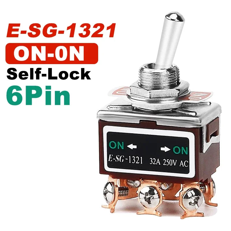 2/3/4/6/8/9/12Pin E-SG Toggle Switch 32A 250VAC Rocker Switch Self-Locking E-SG Power Switch with Brass Screw Foot Pin