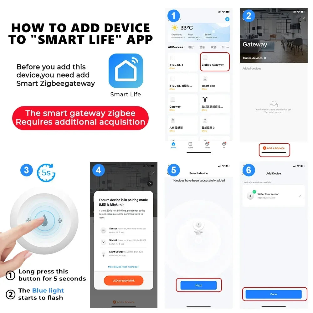 For Tuya Zigbee Water Leak Detector Smart Home Flood Sensor Real-Time Smart Life APP Alerts and Alarm History