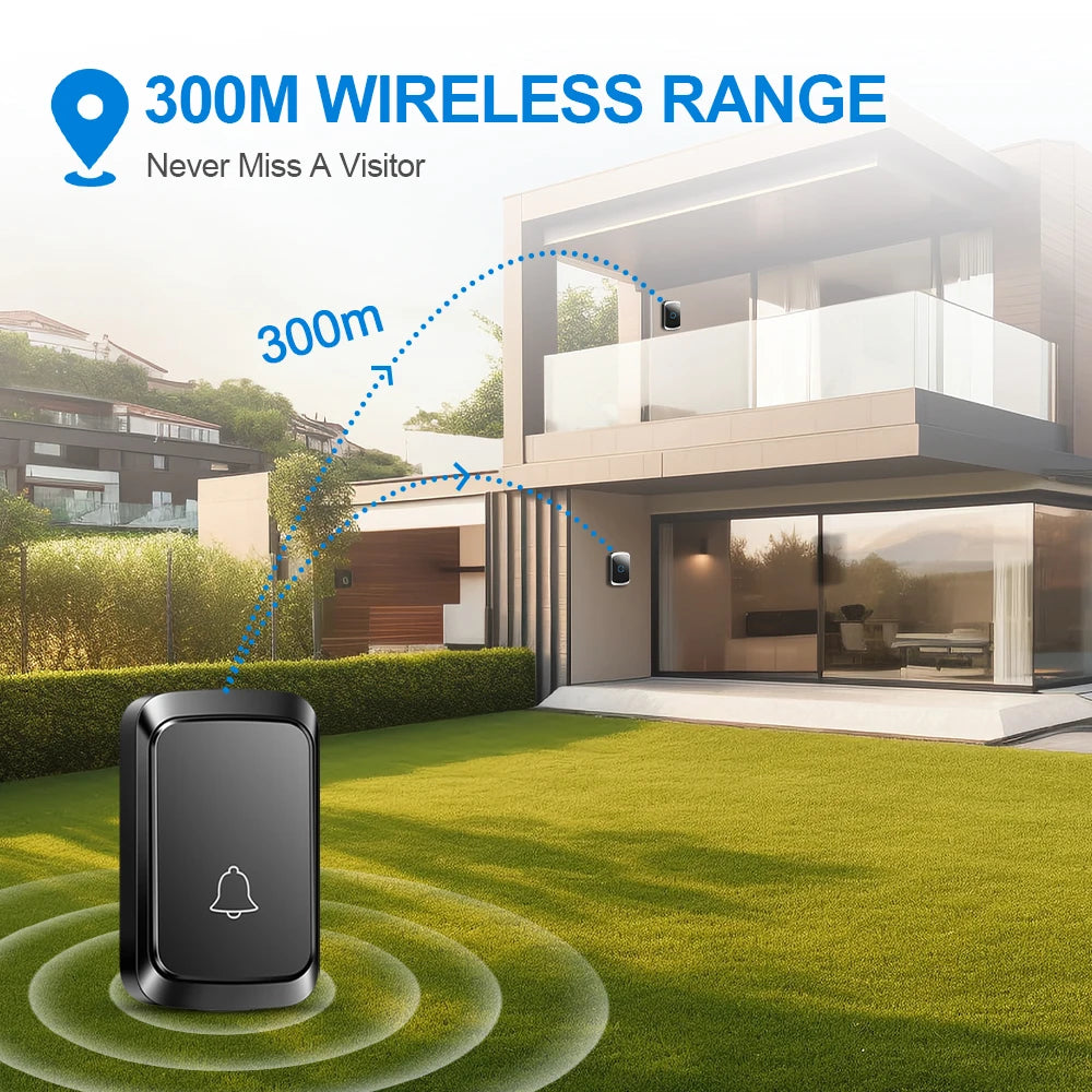 Smart Wireless Doorbell Door Chime Kit No Socket Required 300M/984 FT Remote 60 Songs Melodies Sound Home Battery Type Door Bell