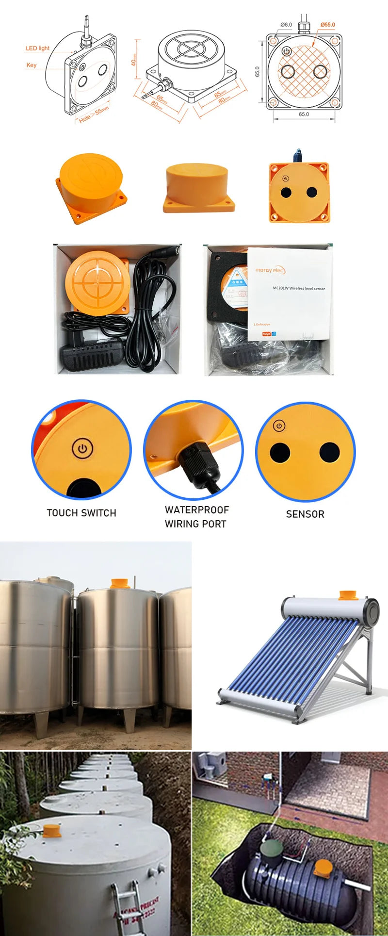 Remote Smart Home WiFi Tuya Smartlife APP Water Usage Meter Villa Apartments Remote Tank Monitor Ultrasonic Water Level Sensor