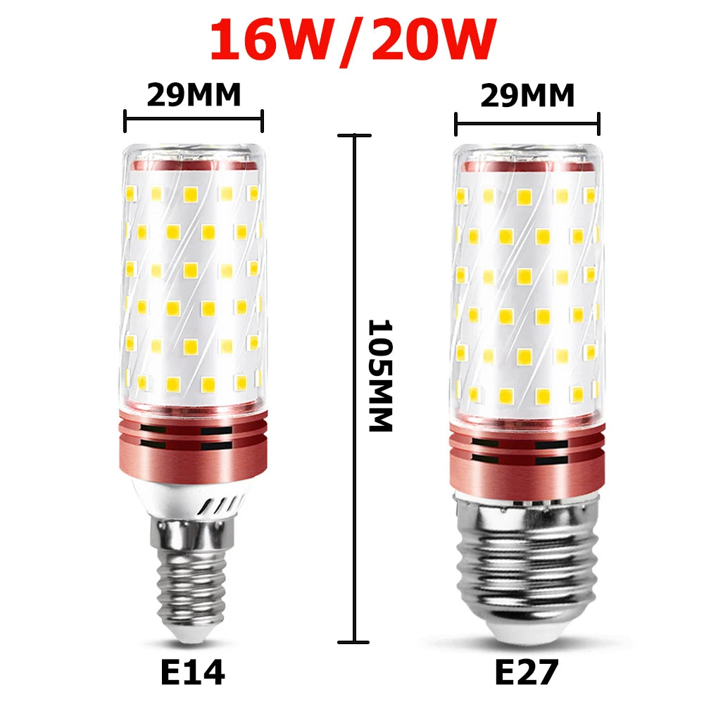 10PCS/Set E27 E14 LED Light 12W 16W 20W Super Bright Lamp Tricolor Changeable Corn Bulb 110V 220V for Home 360Degree Lighting