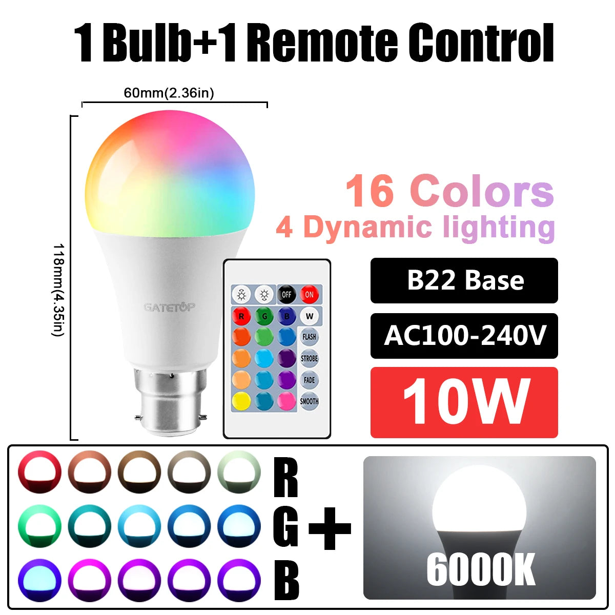 1-10pcs RGB Dimmable Bulb E27 B22 110V 220V Lamp Smart 24 Key Remote Control RGBW Light Dimming Bulbs for Livingroom