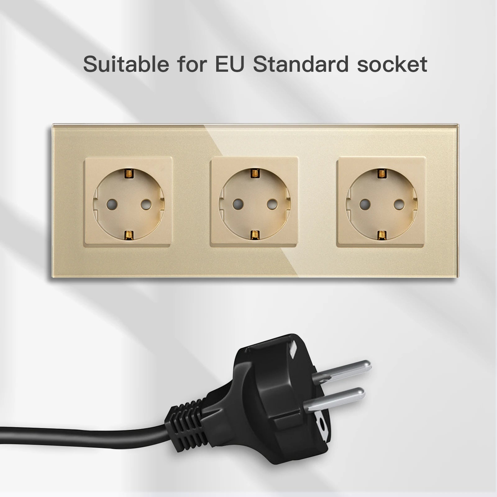 BSEED EU Standard Single Wall Socket Double Power Plugs With White Black Crystal Glass Panel Triple Outlets 16A 110V-250V
