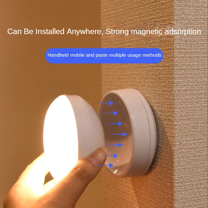 360° PIR Motion Sensing Light Round Energy Saving Bedroom USB Rechargeable Night Lamp Closet Bedside Stairs Induction Smart Lamp