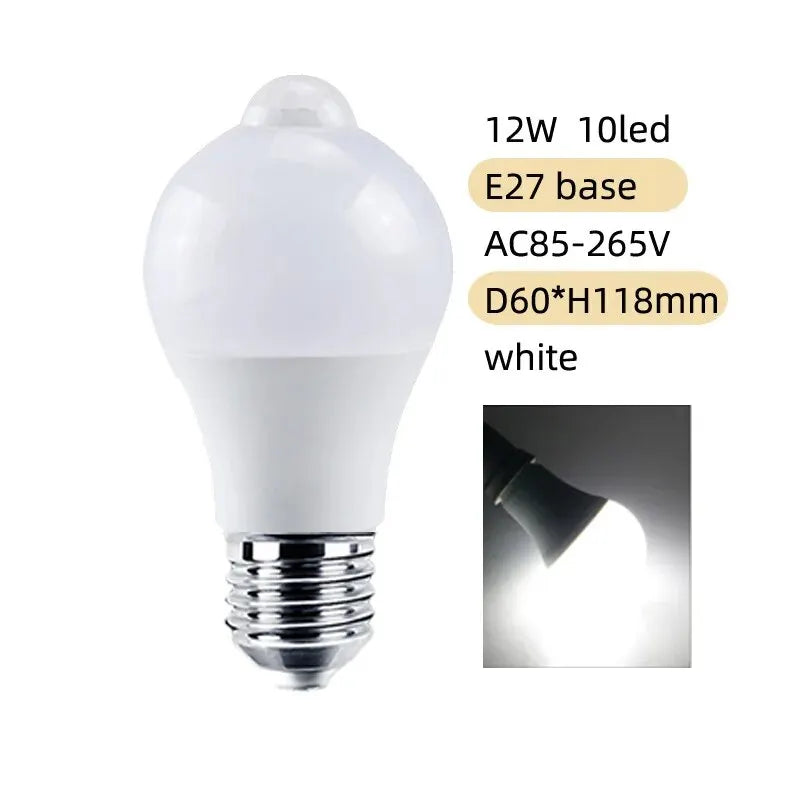 12W E27 LED Motion Sensor Bulb PIR Infrared Auto ON/OFF Night Light for Living Room Parking Hallway