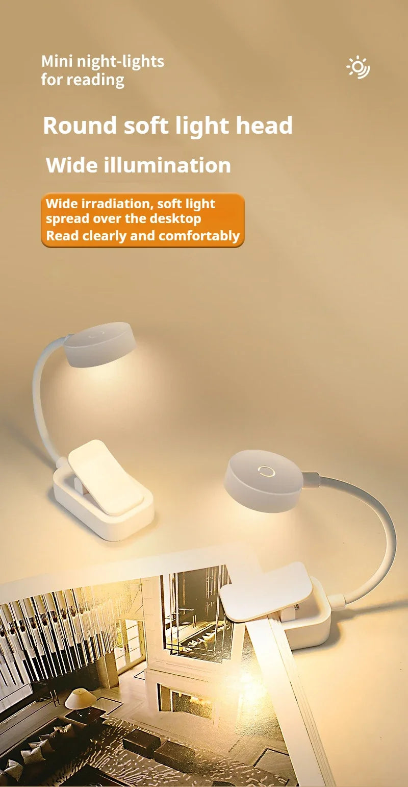 Mini LED Reading Book Light Table Lamp 3 Modes Adjustable Eye Protection Clip-On Study Reading Lamp for Travel Bedroom Book