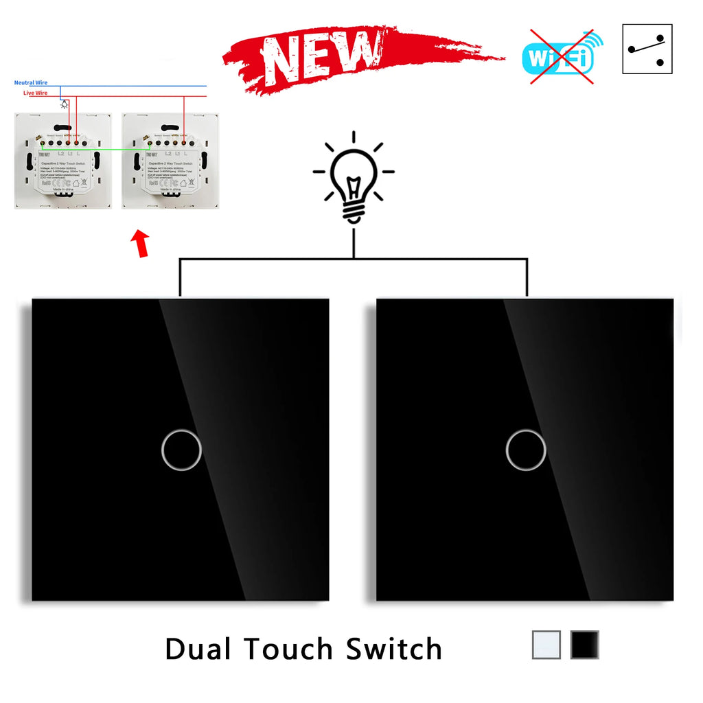 1/2gang 2way Dual Switch Wall Touch Switch EU Standard Light Switches For Staircase Bedside Switches Bedroom 240V No Wifi