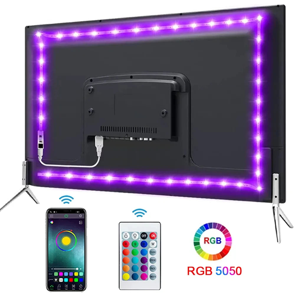 Bluetooth LED Lights Strip 5050 Smart APP Remote Control Flexible Diode Lamp RGB Tape Backlights Game Room Christmas Decoration