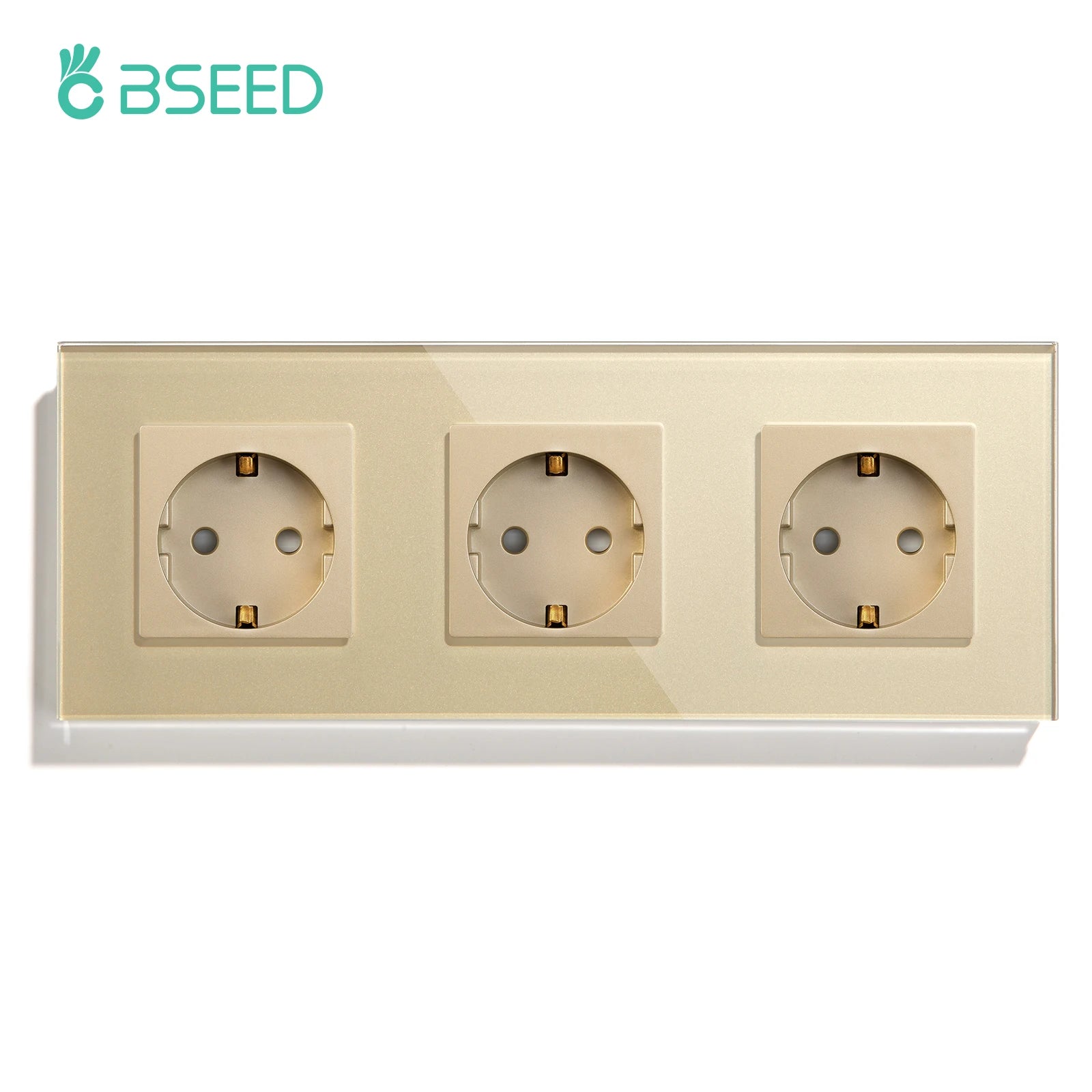 BSEED EU Standard Single Wall Socket Double Power Plugs With White Black Crystal Glass Panel Triple Outlets 16A 110V-250V