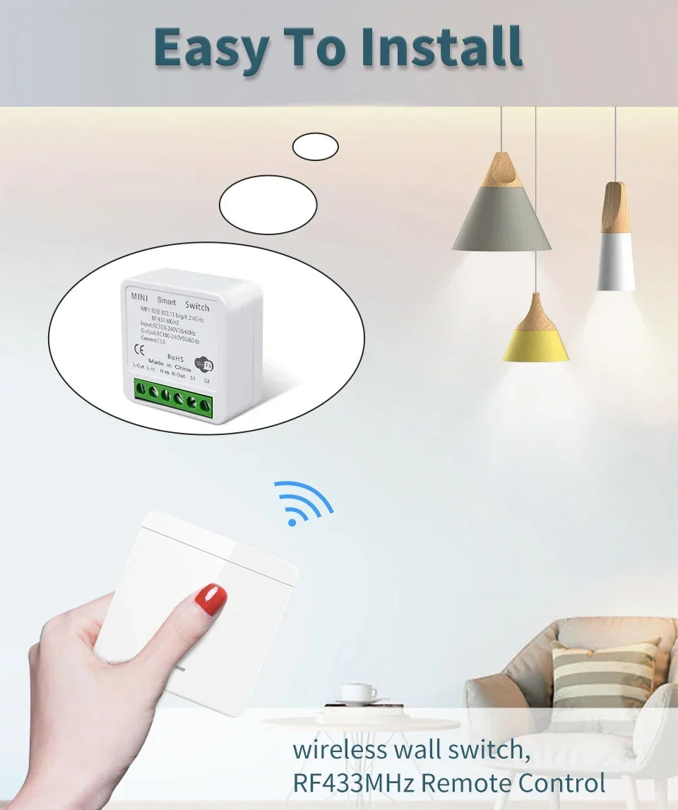 Wifi RF 433MHz Smart Switch Tuya Smart Life Remote Voice Control With Alexa Google Alice Wireless Wall Panel Switch Mini Module