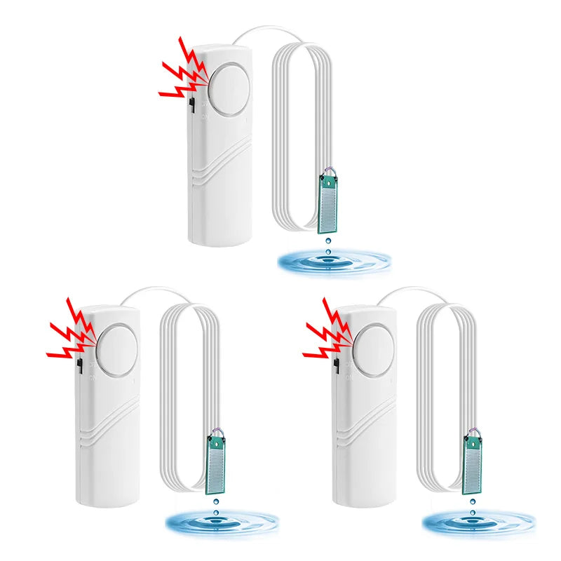 Water Leak Detector Instant 90dB Alarm Flood Sensor 1M Cable Audio Alert Battery Powered for Pipe / Floor / Kitchen / Bathroom