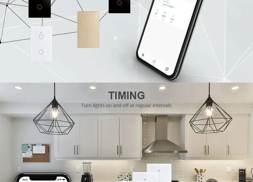 Tuya Smart Switches US Neutral Wire/No Neutral Wire Required 1/2/3/4 Gang WiFi Touch Light Switch Work with Alexa Google Home