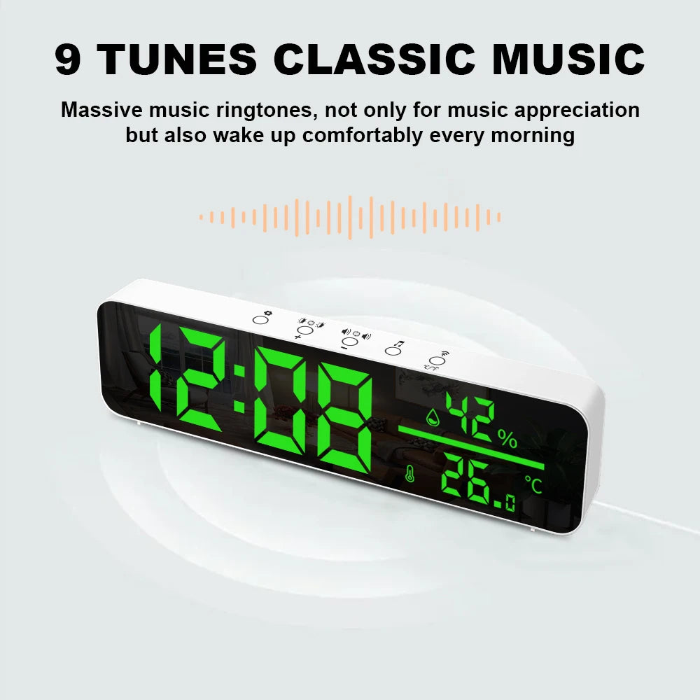 Tuya WiFi Temperature Humidity Sensor Support Time Alarm Clock Display USB Desktop Mirror LED Clocks for Living Room Decoration