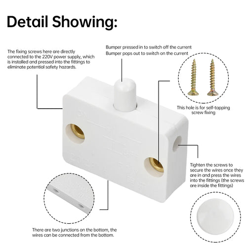 3/1Pcs 250V Automatic Reset Switch Press Touch Door Control Switch Suitable for Storage Cabinets Such as Wardrobes and Cabinets