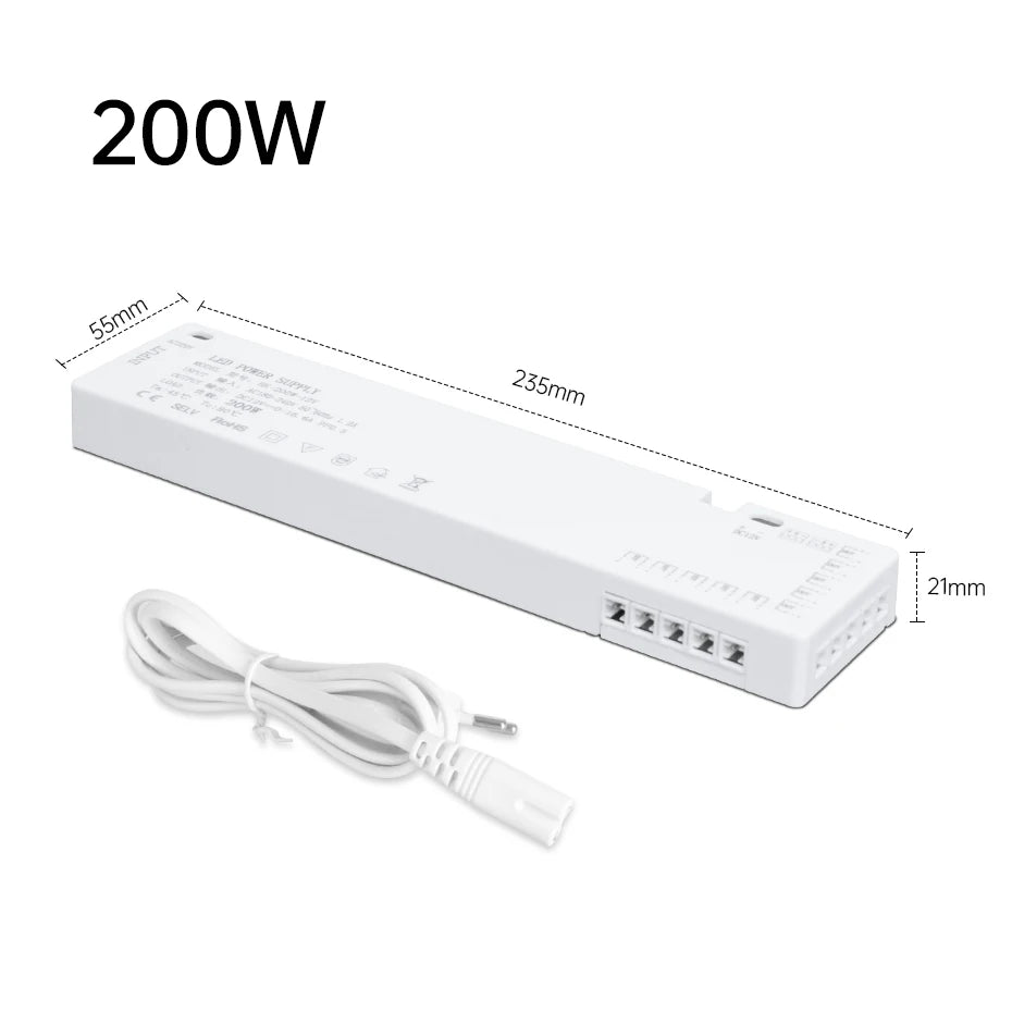 200W 150W 100W 60W 36W 24W LED Cabinet Light Strip Transformer AC220V to DC12V/24V for Home Wardrobe/Shelf with DuPont Port