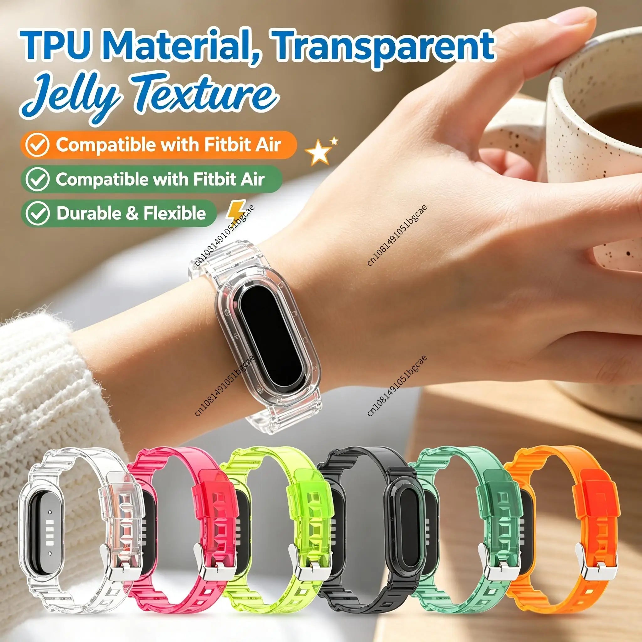 TPU Transparent Sport Bands for Google Fitbit Air Fitness Tracker Sweatproof Waterproof for Men Women Health Activity Tracker