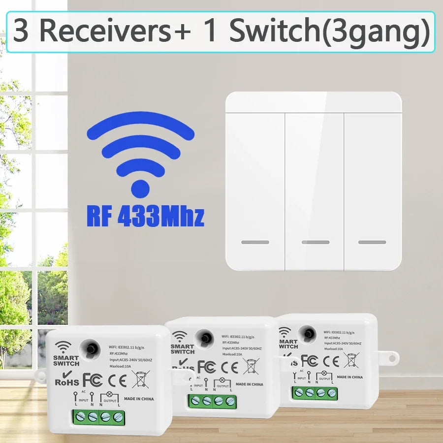 Self-powered 433Mhz Wireless Wall Switch Battery Required Remote Control Light Switch Waterproof 1 2 3Gang No Wiring