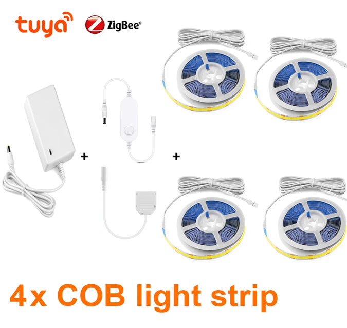 Zigbee Smart Under Cabinet COB LED Strip Dimmable Light Bookcase Wardrobe Closet Tuya Lamp Tape App Remote Control Wifi Lights