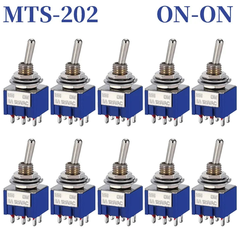 10pcs MTS-102 103 MTS-202 203 Toggle Switch 6A 125VAC on on SPDT 6mm Mini Switch DPDT on off on Waterproof Cap