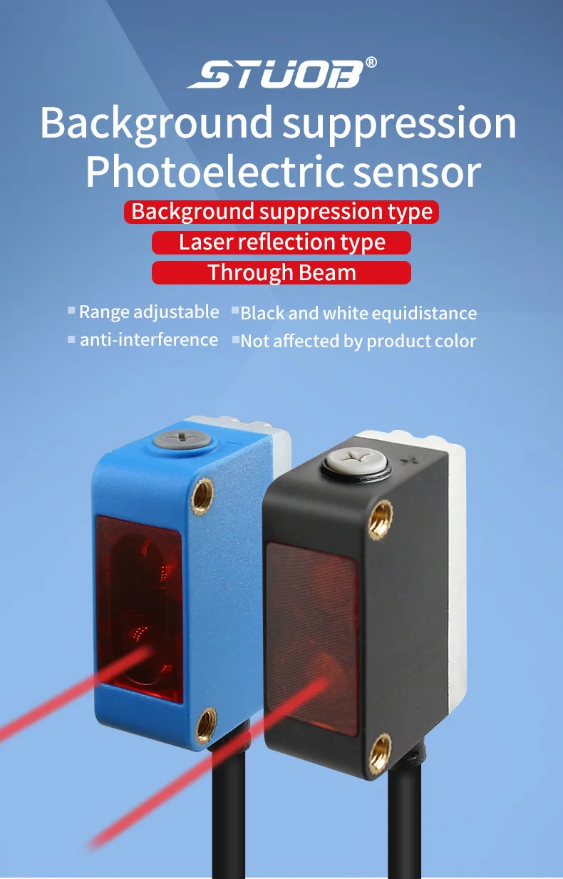 Background Suppression Infrared Photoelectric Sensor，Diffuse reflection, reflected light, lens reflection，30cm-2M，NO and NC，NPN