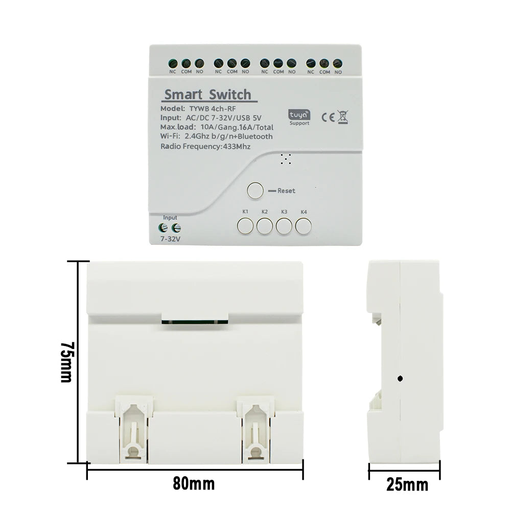 Tuya Relay 4CH Smart Home Switch Module 5V 12V 32V 220V RF 433 Radio Remote Control Work With Alexa Google Home