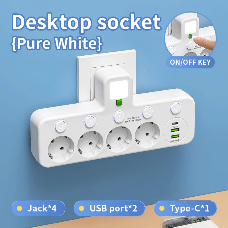 5-Sockets Electrical Socket EU Socket Plug Outlet No Extension Cord With or without it USB Type-C Ports Two specifications