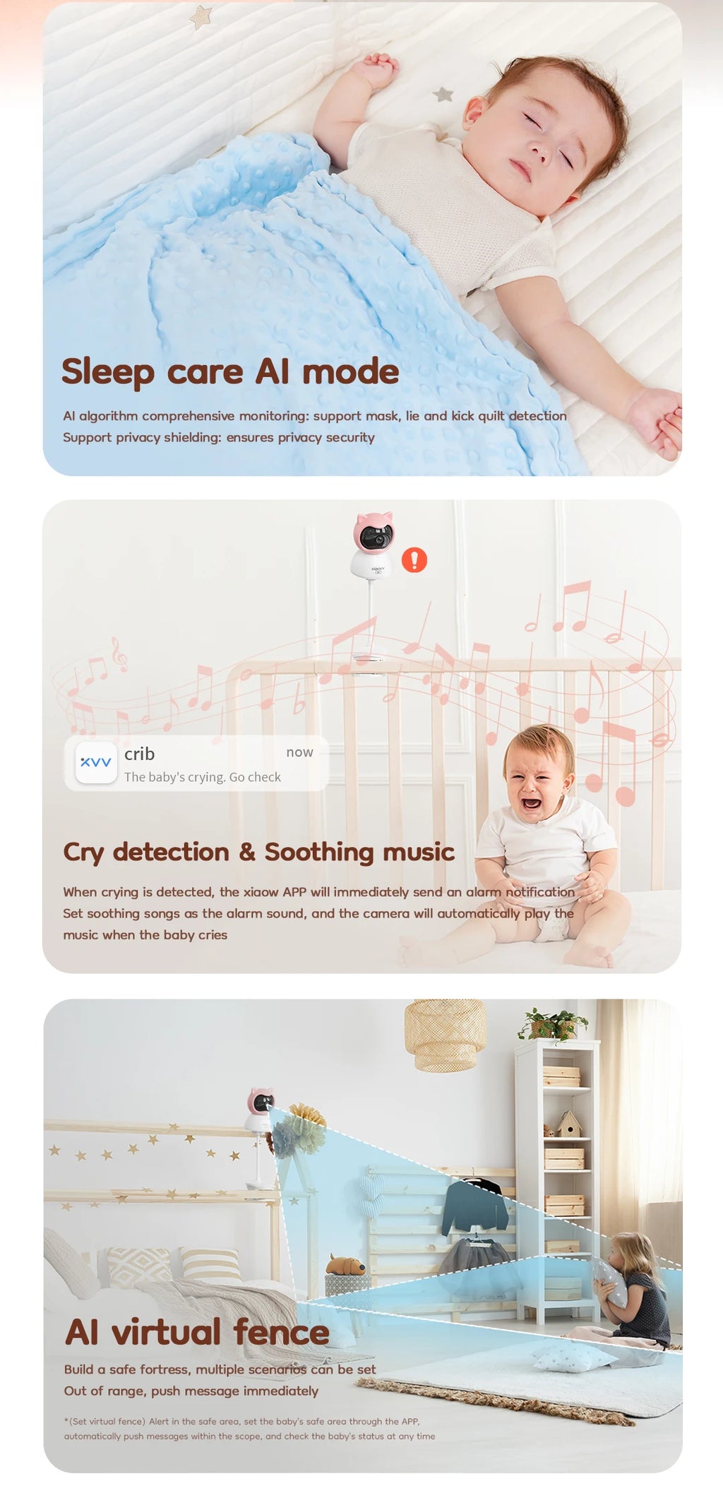 4MP WiFi xiaovv indoor Baby Monitor Two-Way Audio Motion Detection Night Vision Baby Camera for Home Security 360°