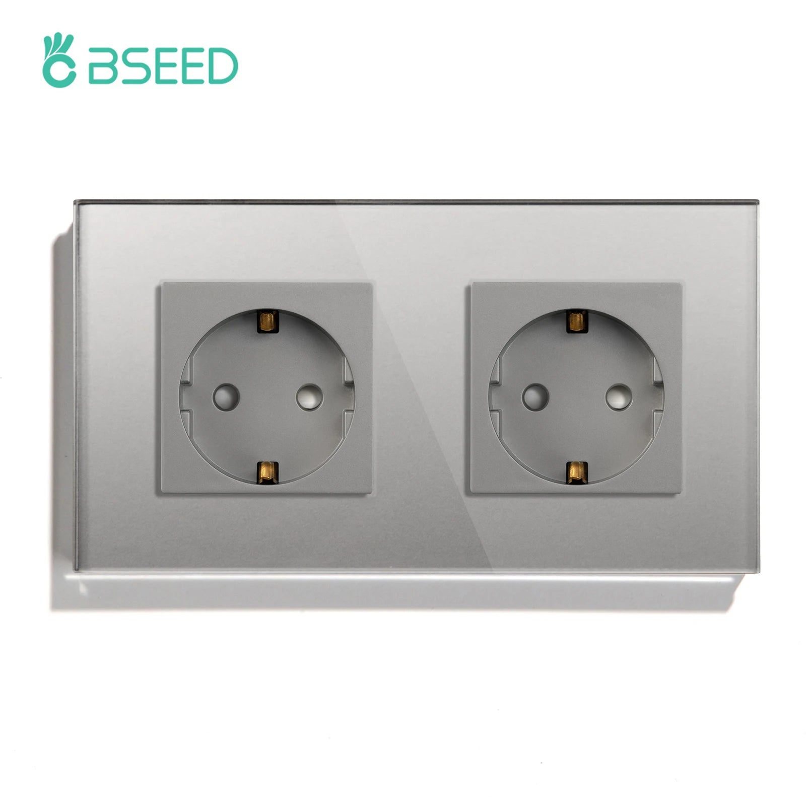 BSEED EU Standard Single Wall Socket Double Power Plugs With White Black Crystal Glass Panel Triple Outlets 16A 110V-250V