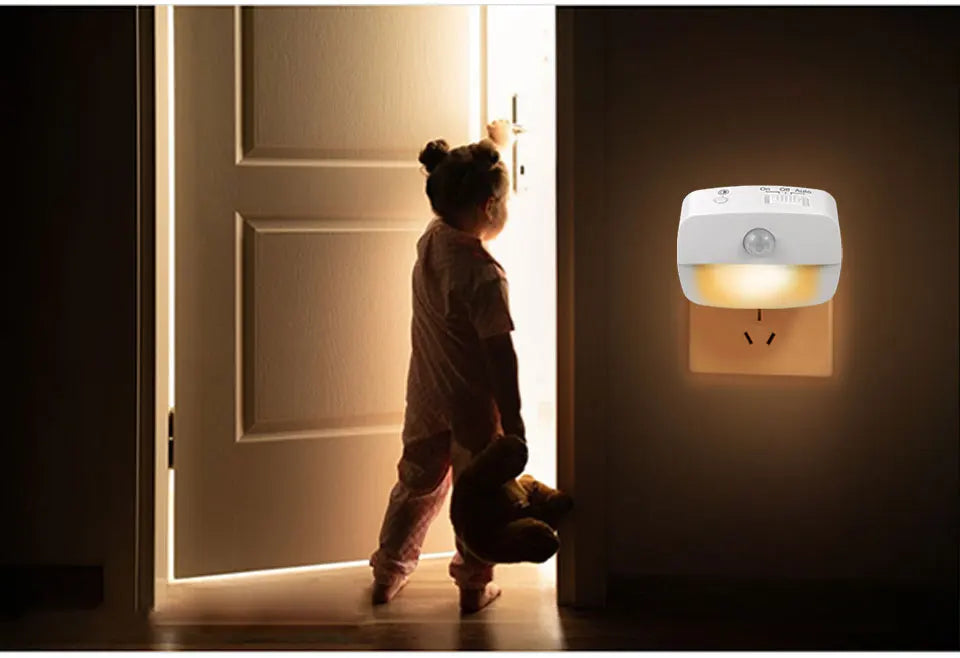 Wireless LED Motion Sensor Night Light Plug In Motion Detector Bedroom Staircase Closet Bedside Night Lamp 220V Battery Powered