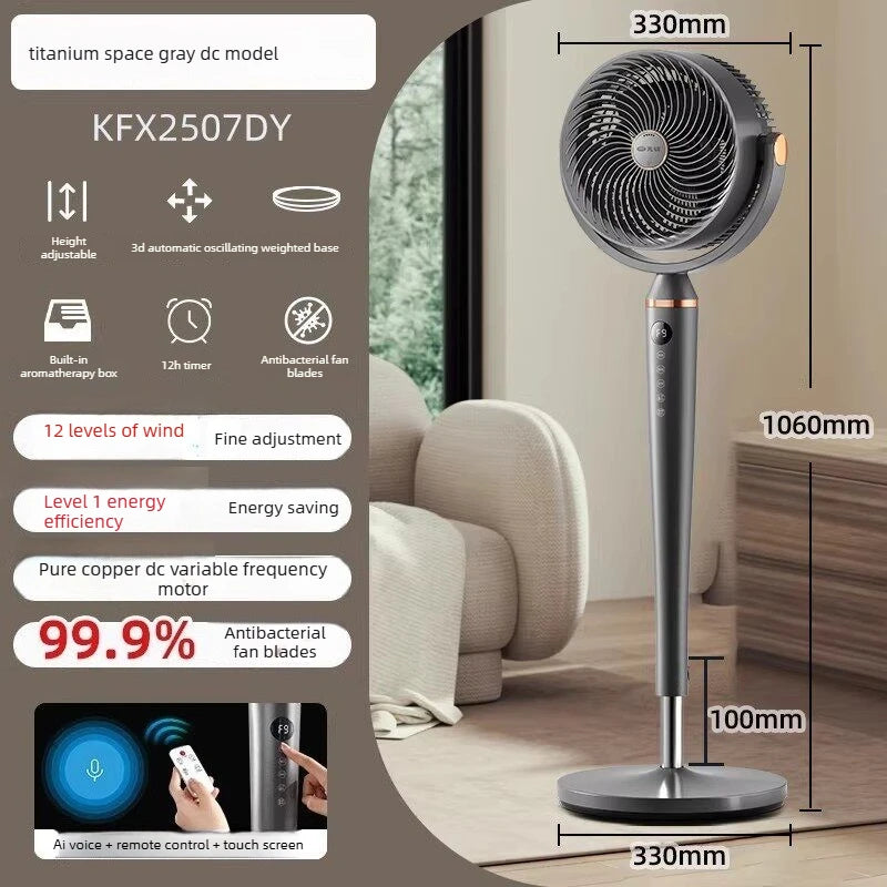 Smart Voice Control Tower Fan with Aromatherapy Energy Saving 12H Timer Adjustable Stand Pure Copper Motor Air Circulator