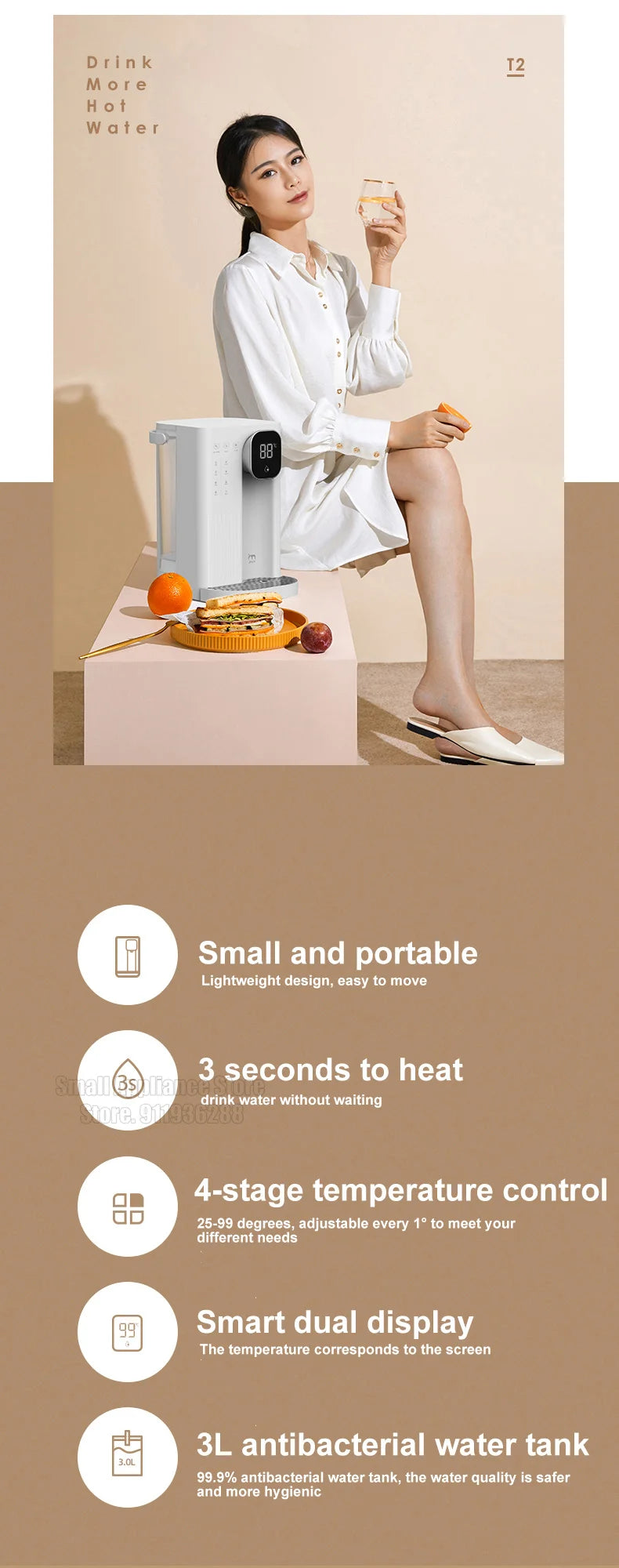 JMEY Instant Heat Water Dispenser Portable Home Office Tea Maker Two Water Filling Methods Water Heater Desktop Water Purifier