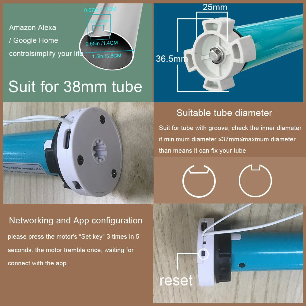 Lifelibero Tuya Zigbee Battery  Window Smart Curtains Blinds Roller Motor For 37 38mm Tube Work Alice Alexa Smart Speaker Home
