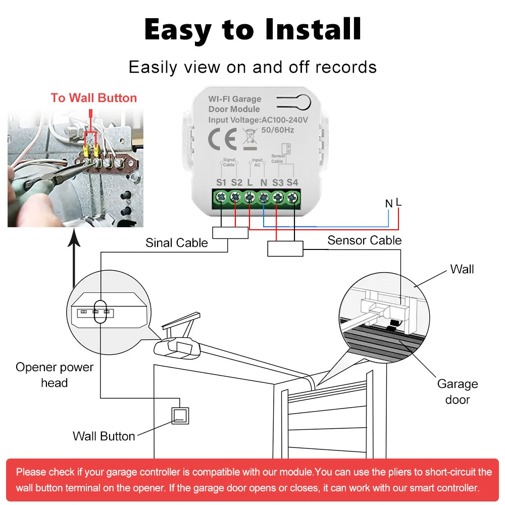 Smart Tuya WiFi Garage Door Switch Door Opening Smart Life APP Controller Remote Control Closing Works with Alexa Google Home