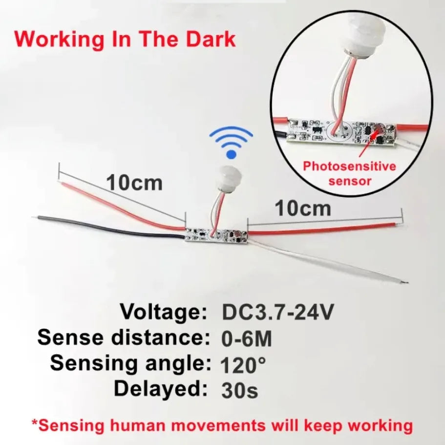5V 12V 24V Light-operated Switch Movement Detector 6M PIR Motion Sensor Timer Switch Control Light Strip Desk Lamp Night Light