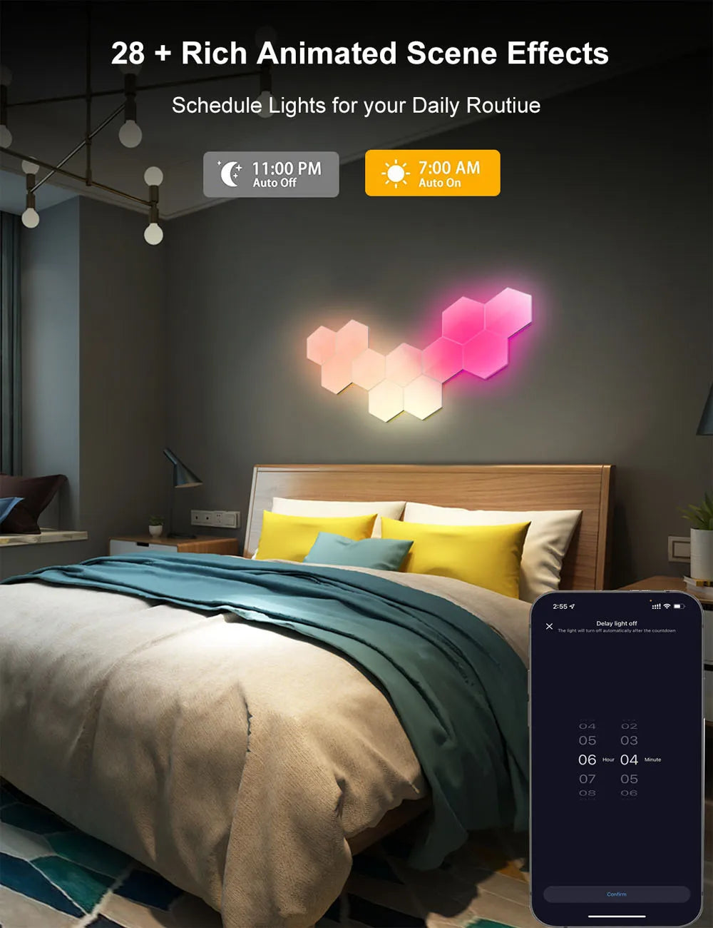 TuYa Smart WiFi Bluetooth RGB LED Hexagon Quantum Night Light Indoor Wall Light For Game Bedroom Decoration Atmosphere Lamps